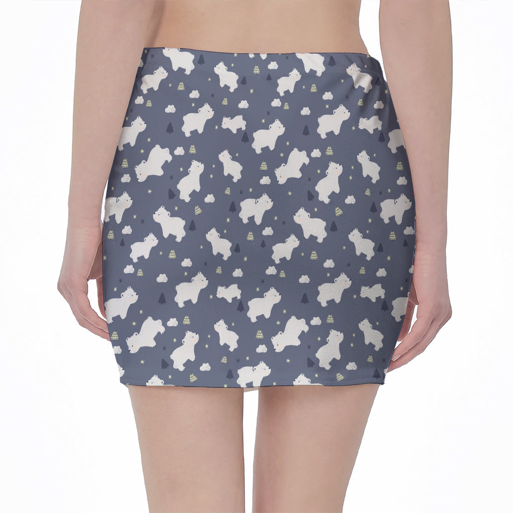 White Baby Polar Bear Pattern Print Pencil Mini Skirt