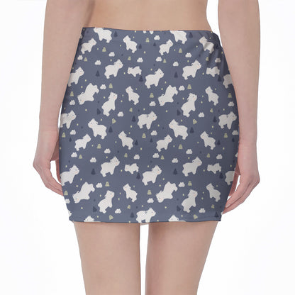 White Baby Polar Bear Pattern Print Pencil Mini Skirt
