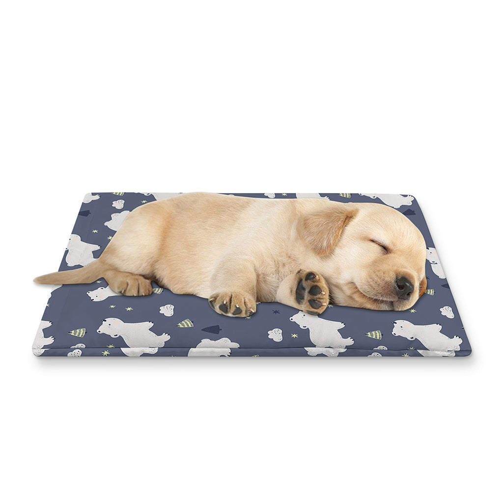 White Baby Polar Bear Pattern Print Pet Cooling Mat Cover