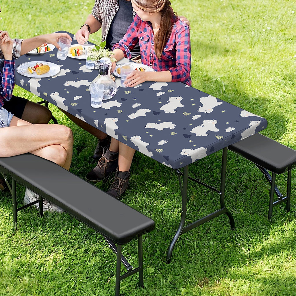 White Baby Polar Bear Pattern Print Picnic Table Cover