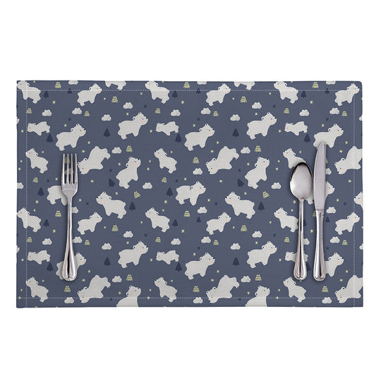 White Baby Polar Bear Pattern Print Placemat