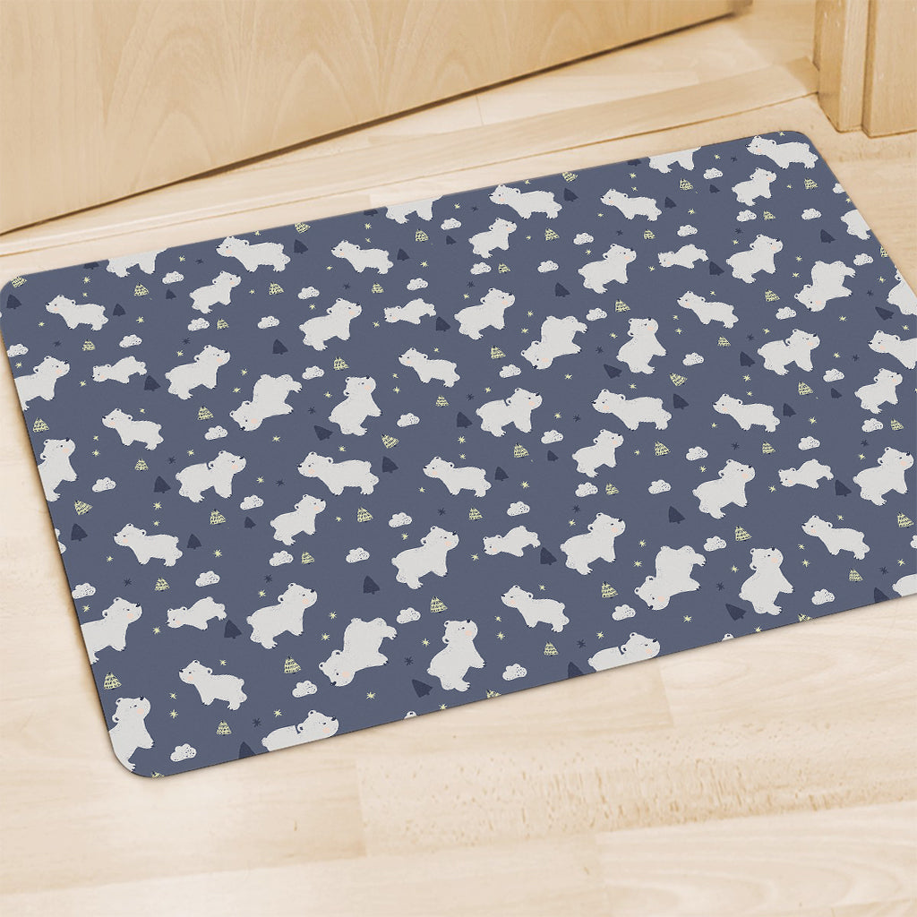 White Baby Polar Bear Pattern Print Polyester Doormat