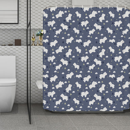 White Baby Polar Bear Pattern Print Polyester Shower Curtain