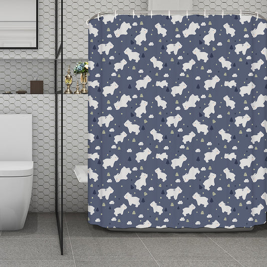 White Baby Polar Bear Pattern Print Polyester Shower Curtain