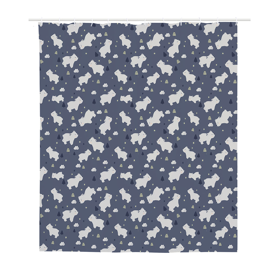 White Baby Polar Bear Pattern Print Polyester Shower Curtain