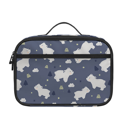 White Baby Polar Bear Pattern Print Portable Lunch Bag