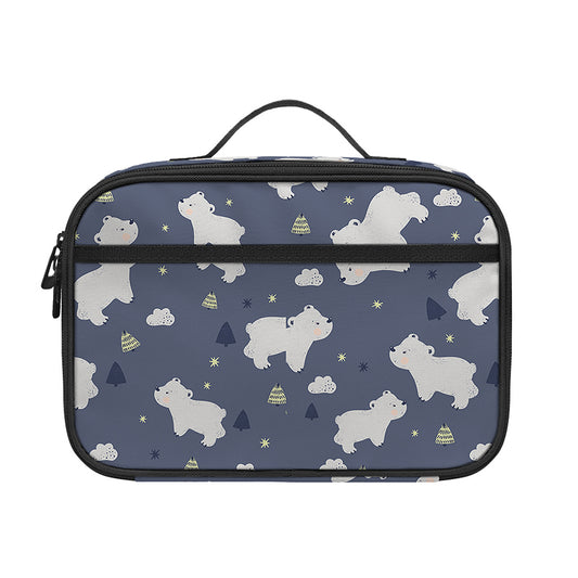 White Baby Polar Bear Pattern Print Portable Lunch Bag
