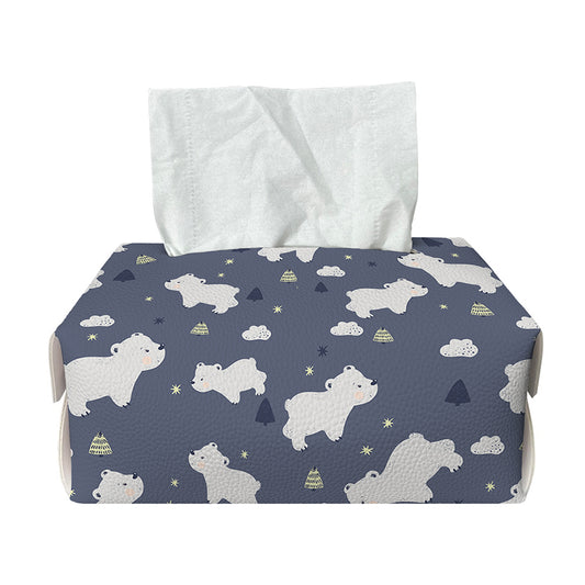 White Baby Polar Bear Pattern Print Rectangle Tissue Box Cover