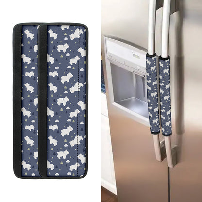 White Baby Polar Bear Pattern Print Refrigerator Handle Covers