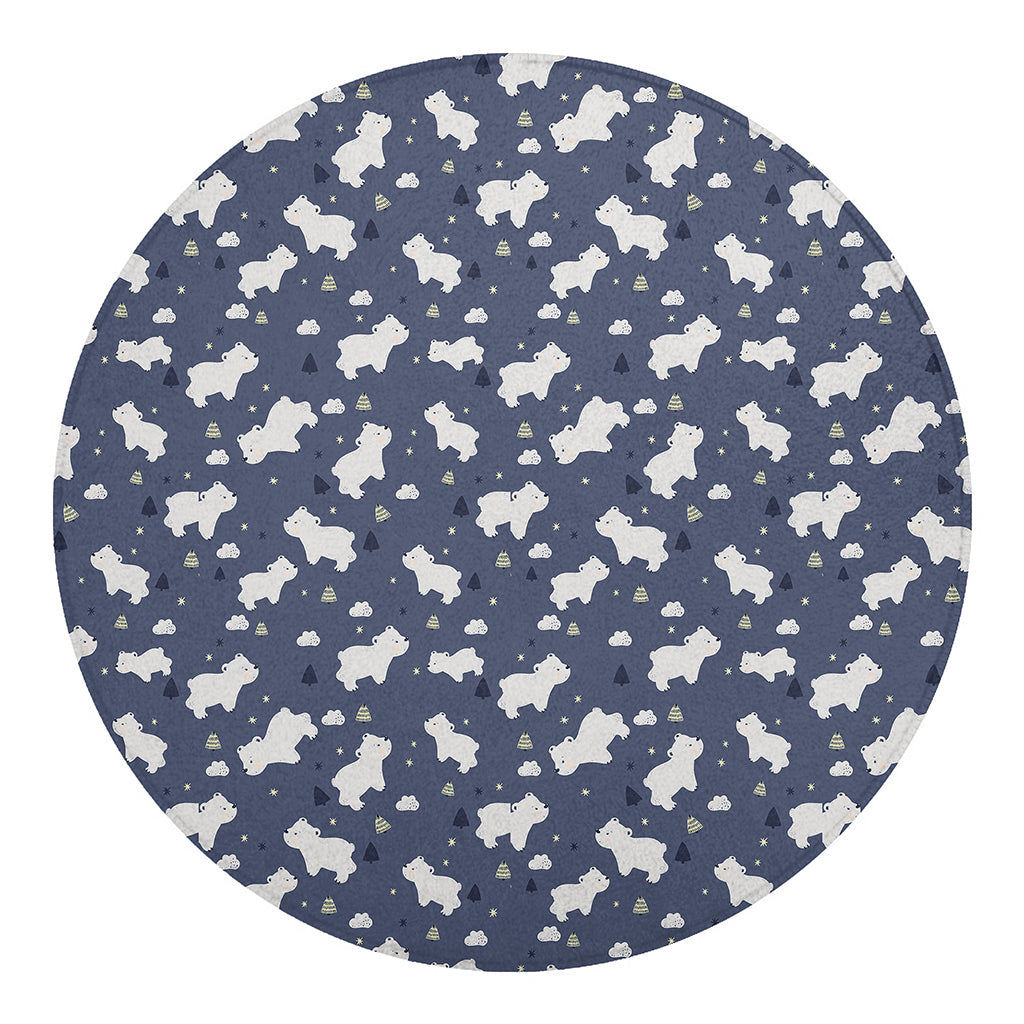 White Baby Polar Bear Pattern Print Round Blanket
