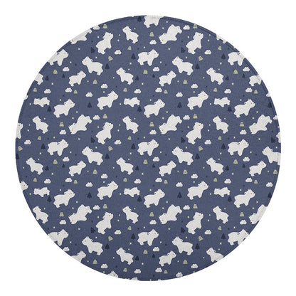 White Baby Polar Bear Pattern Print Round Blanket