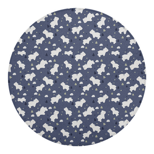 White Baby Polar Bear Pattern Print Round Blanket