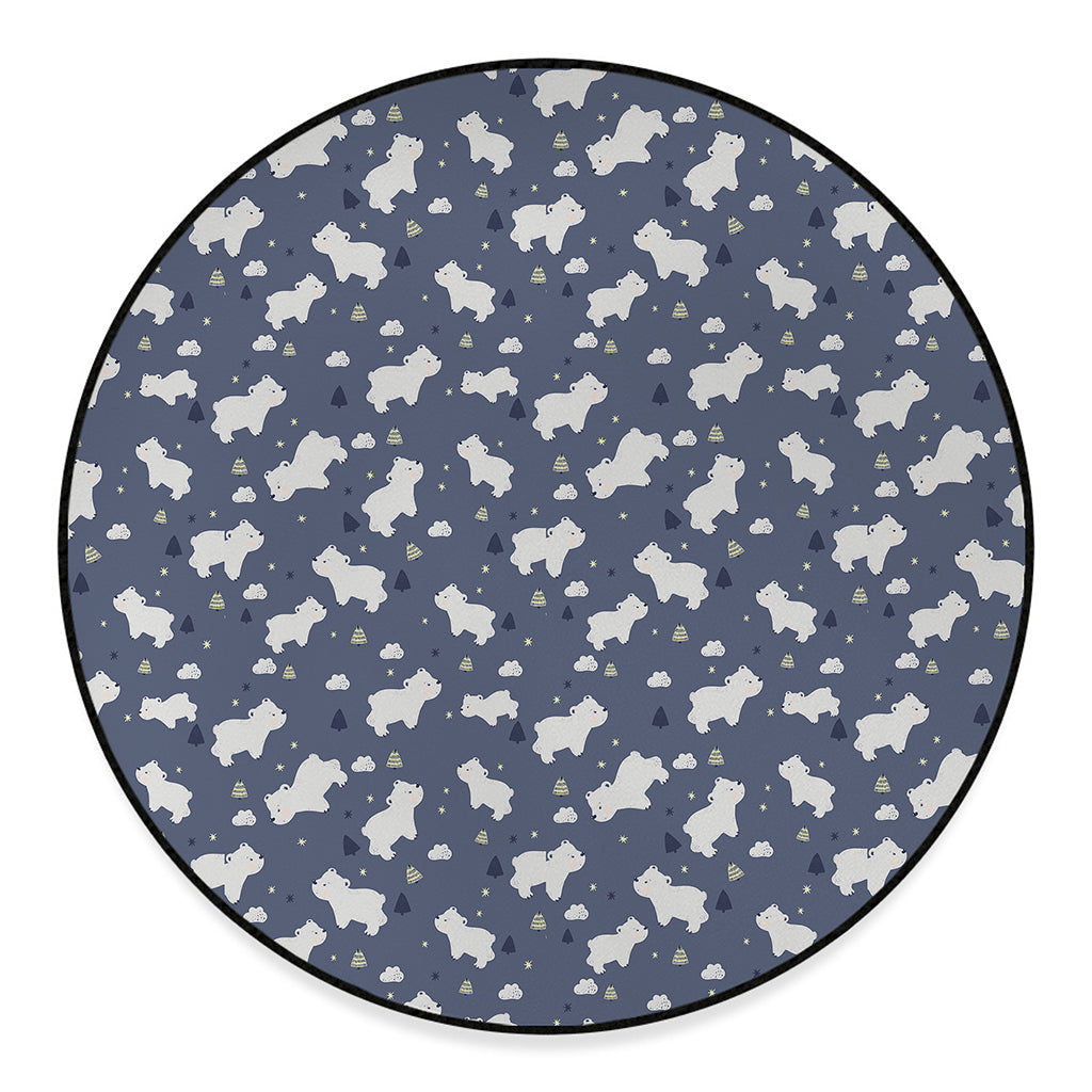 White Baby Polar Bear Pattern Print Round Floor Mat