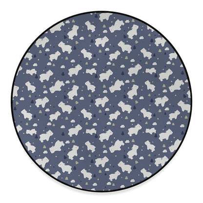 White Baby Polar Bear Pattern Print Round Floor Mat