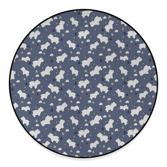 White Baby Polar Bear Pattern Print Round Floor Mat