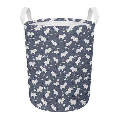 White Baby Polar Bear Pattern Print Round Laundry Basket
