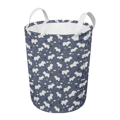 White Baby Polar Bear Pattern Print Round Laundry Basket