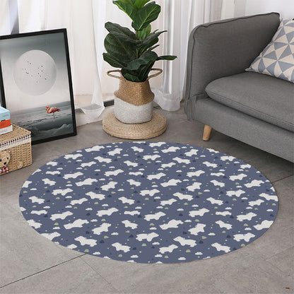 White Baby Polar Bear Pattern Print Round Rug