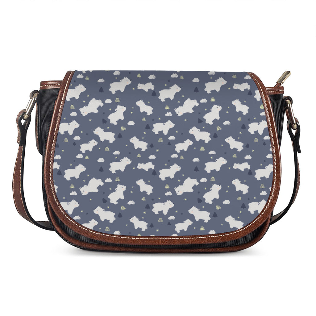 White Baby Polar Bear Pattern Print Saddle Bag