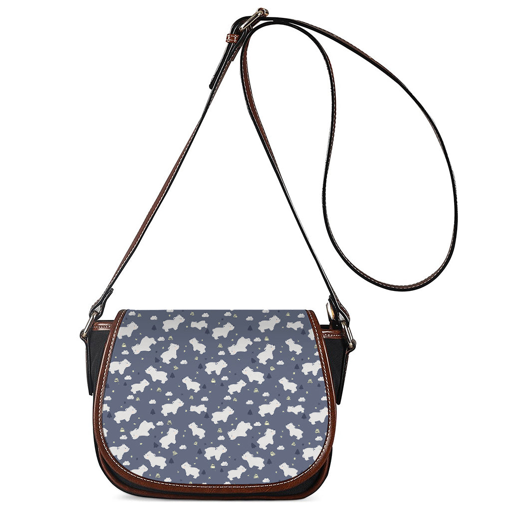 White Baby Polar Bear Pattern Print Saddle Bag