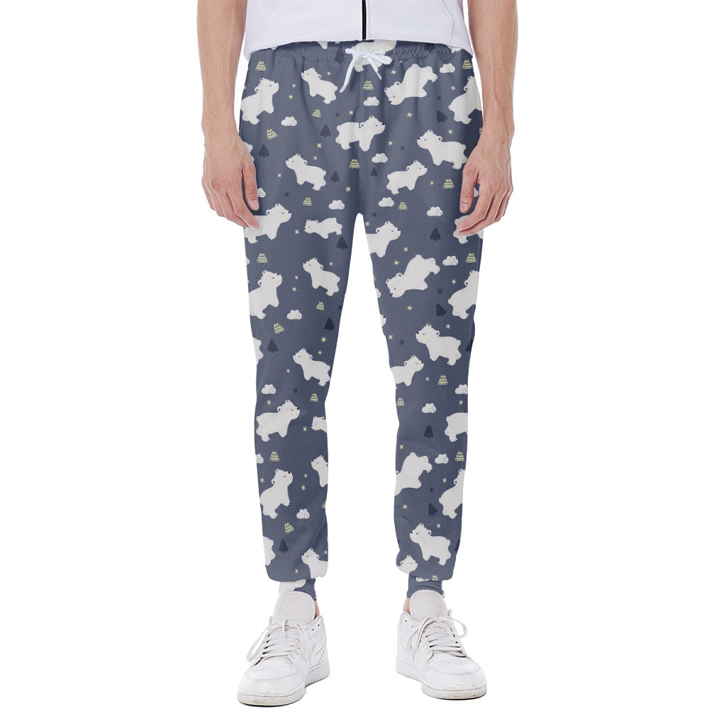 White Baby Polar Bear Pattern Print Scuba Joggers