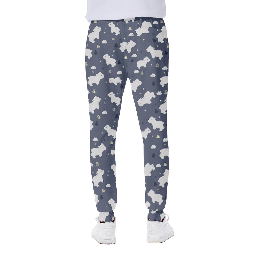 White Baby Polar Bear Pattern Print Scuba Joggers