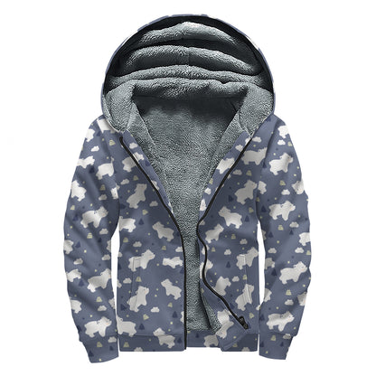 White Baby Polar Bear Pattern Print Sherpa Lined Zip Up Hoodie