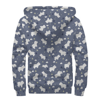 White Baby Polar Bear Pattern Print Sherpa Lined Zip Up Hoodie