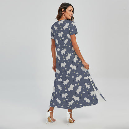 White Baby Polar Bear Pattern Print Short Sleeve Maxi Dress