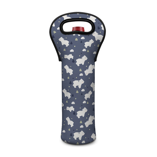White Baby Polar Bear Pattern Print Single Neoprene Wine Tote