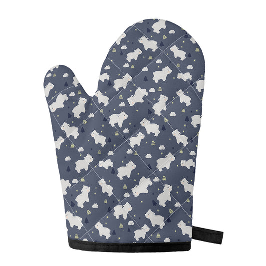 White Baby Polar Bear Pattern Print Single Oven Mitt