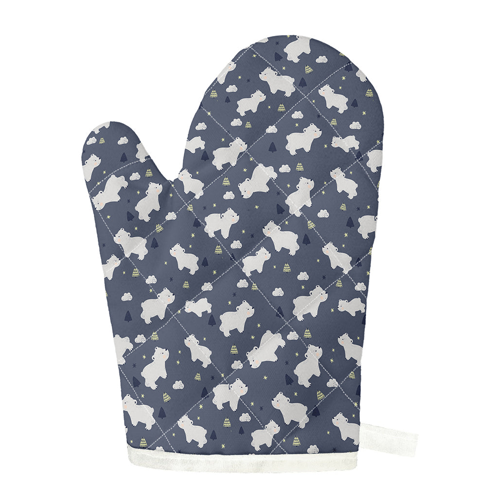 White Baby Polar Bear Pattern Print Single Oven Mitt