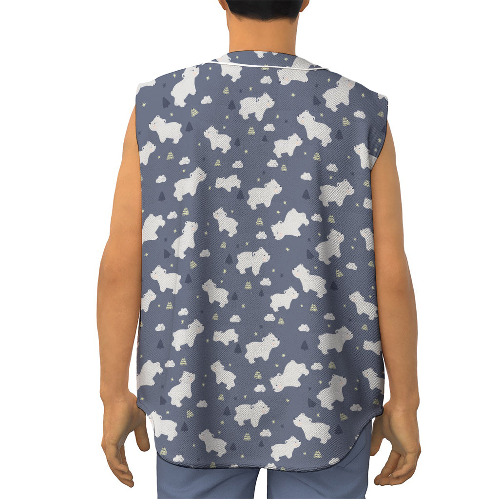White Baby Polar Bear Pattern Print Sleeveless Baseball Jersey
