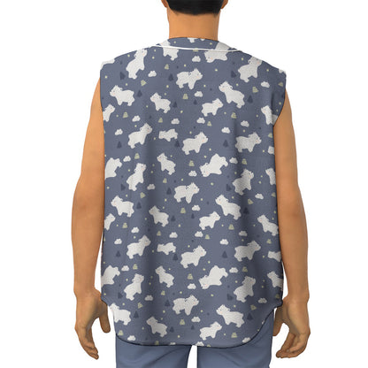 White Baby Polar Bear Pattern Print Sleeveless Baseball Jersey