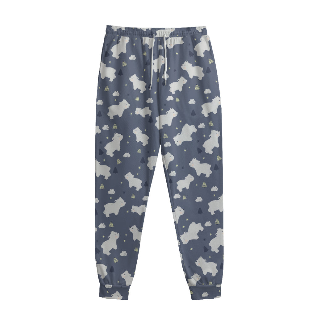 White Baby Polar Bear Pattern Print Sweatpants