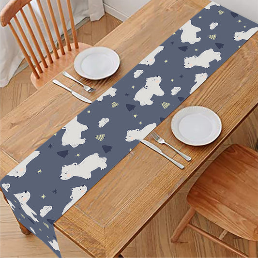 White Baby Polar Bear Pattern Print Table Runner