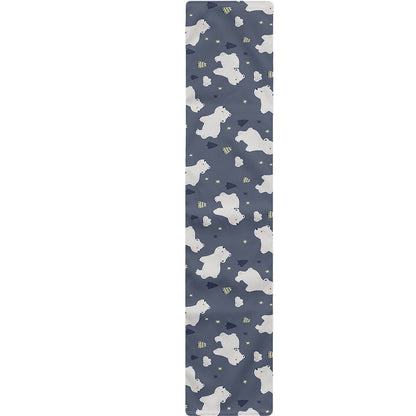White Baby Polar Bear Pattern Print Table Runner