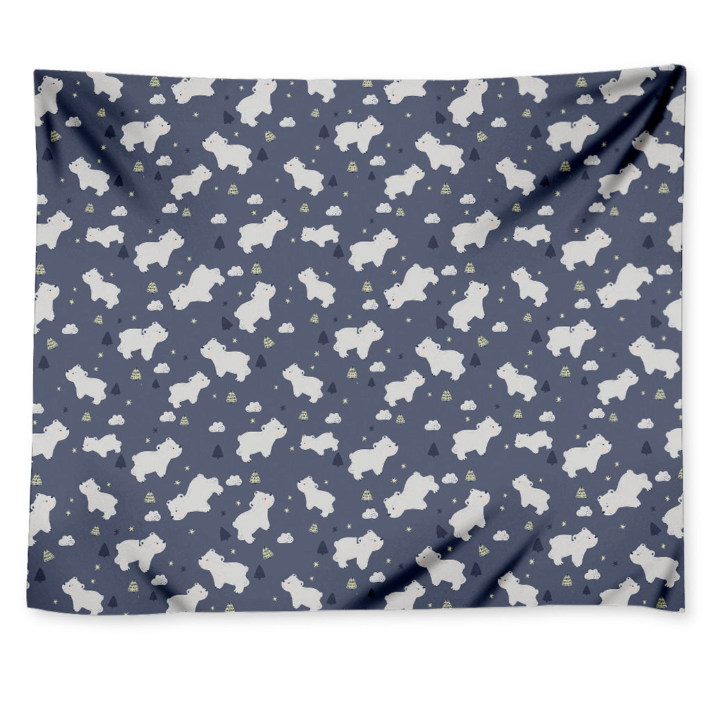 White Baby Polar Bear Pattern Print Tapestry