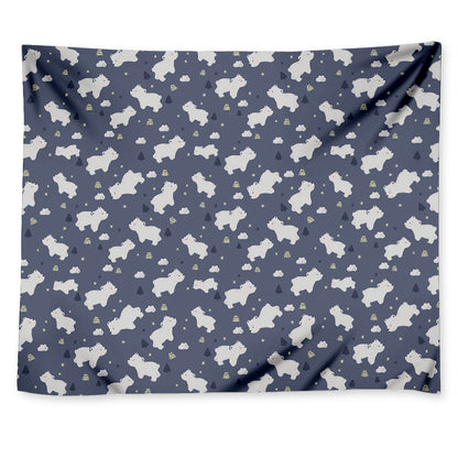 White Baby Polar Bear Pattern Print Tapestry