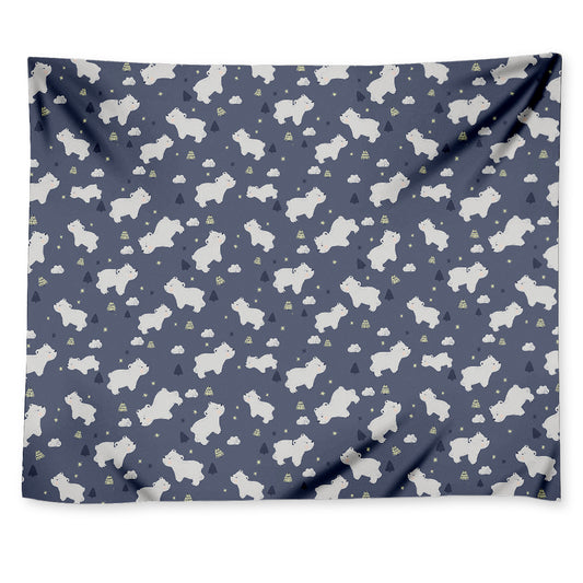 White Baby Polar Bear Pattern Print Tapestry