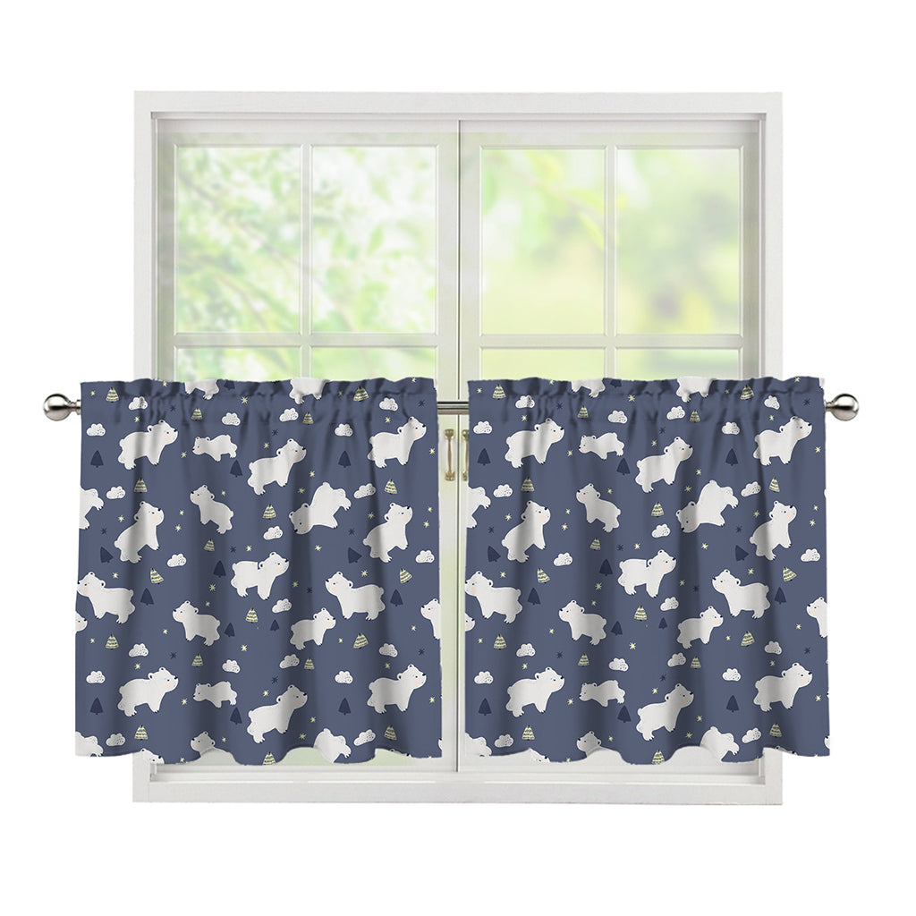 White Baby Polar Bear Pattern Print Tier Curtains