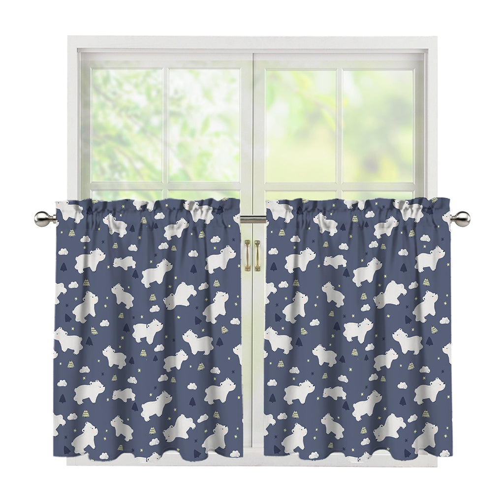 White Baby Polar Bear Pattern Print Tier Curtains
