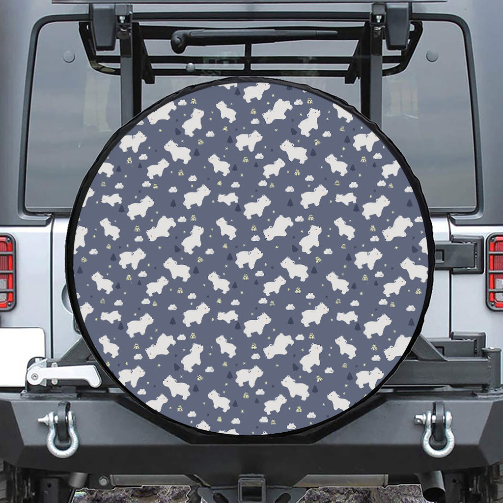 White Baby Polar Bear Pattern Print Tire Cover