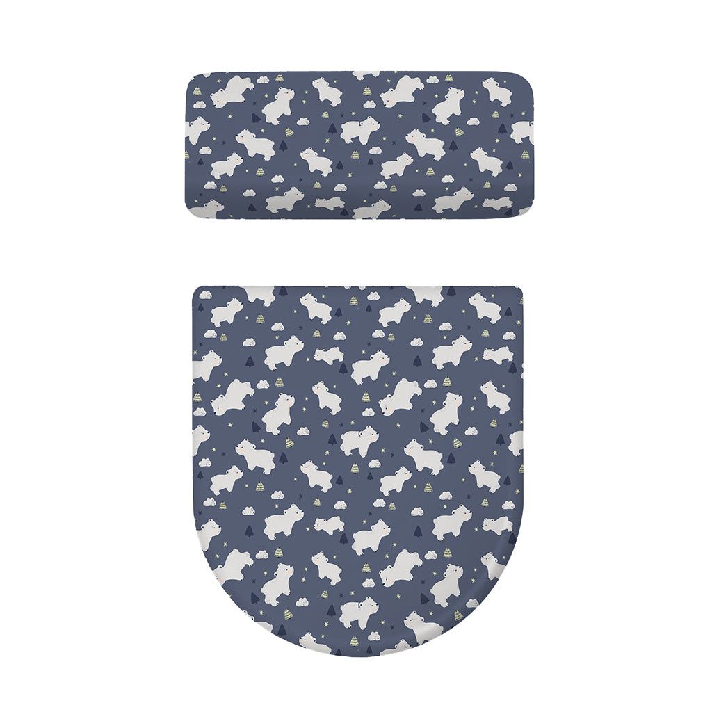 White Baby Polar Bear Pattern Print Toilet Lid And Tank Cover Set