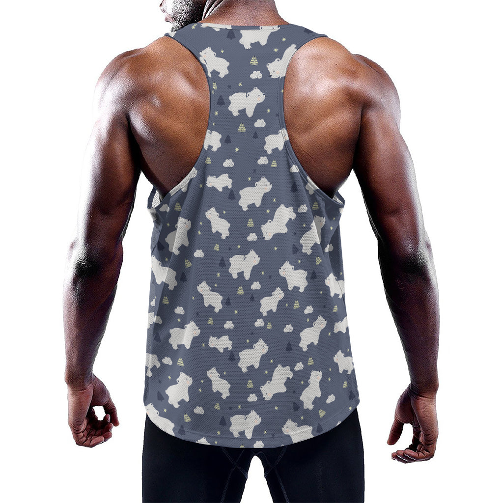 White Baby Polar Bear Pattern Print Training Tank Top