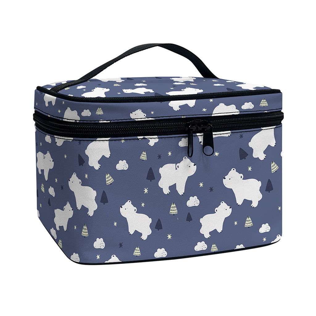 White Baby Polar Bear Pattern Print Travel Makeup Bag