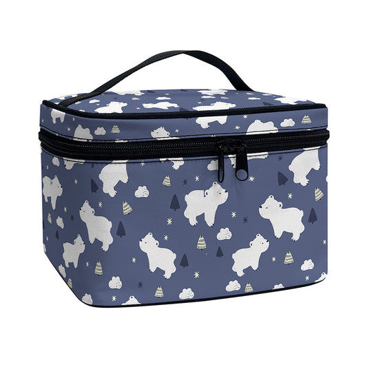White Baby Polar Bear Pattern Print Travel Makeup Bag