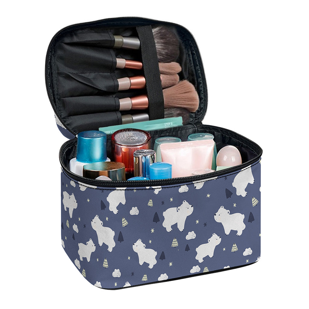 White Baby Polar Bear Pattern Print Travel Makeup Bag