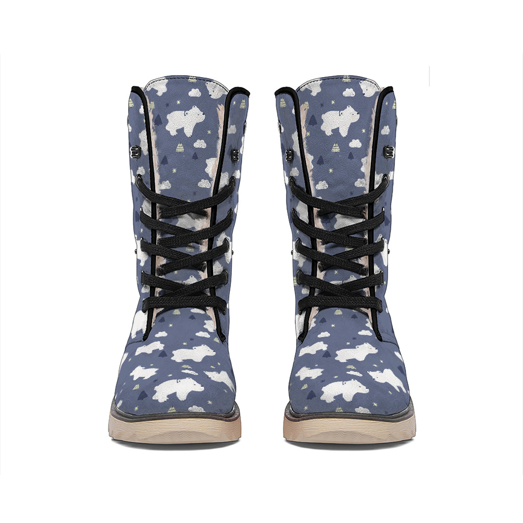 White Baby Polar Bear Pattern Print Winter Boots
