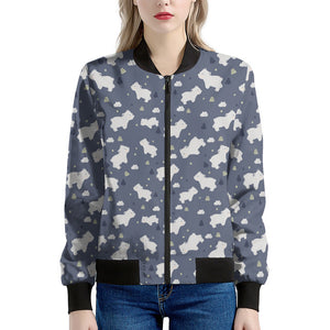 White Baby Polar Bear Pattern Print Women's Bomber Jacket